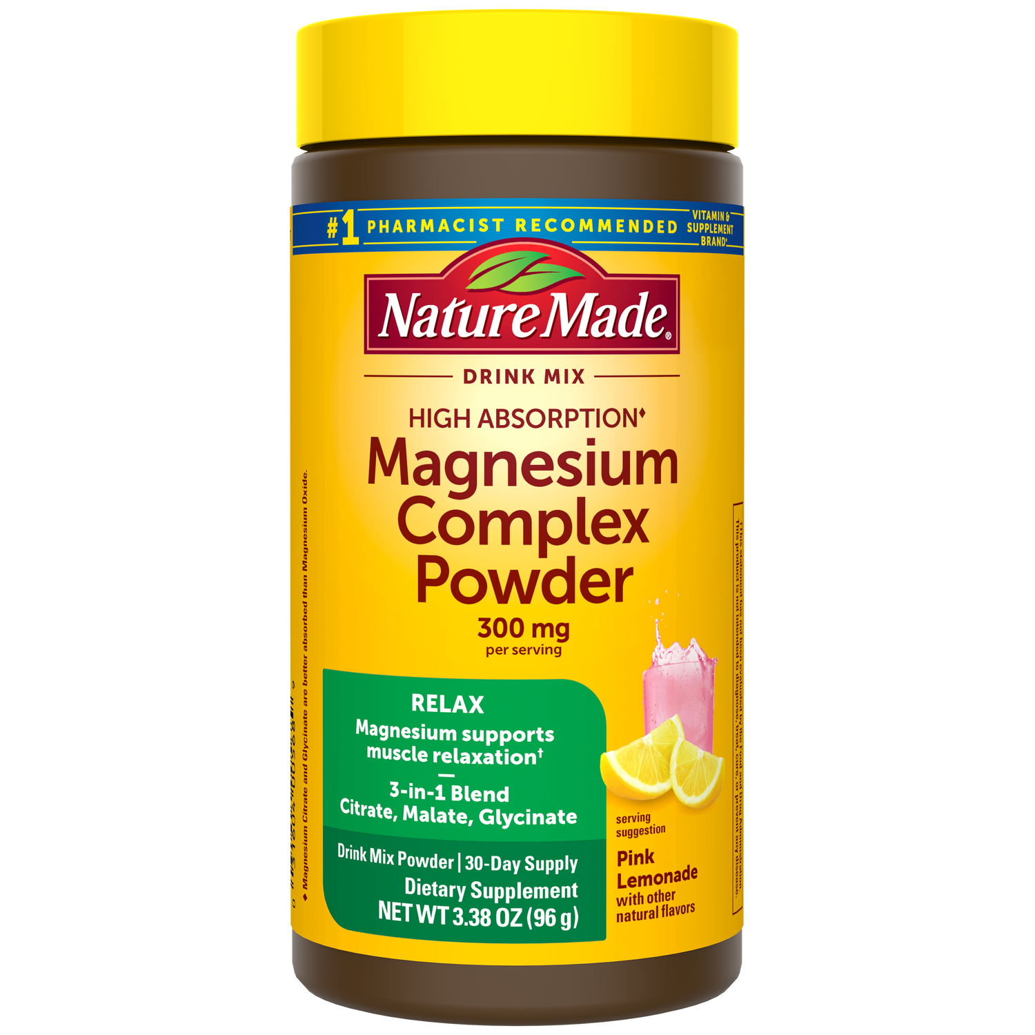 Nature Made High Absorption Magnesium Complex Powder Supplement – 30-day supply. Magnesium Citrate and Glycinate are better absorbed than Magnesium Oxide.