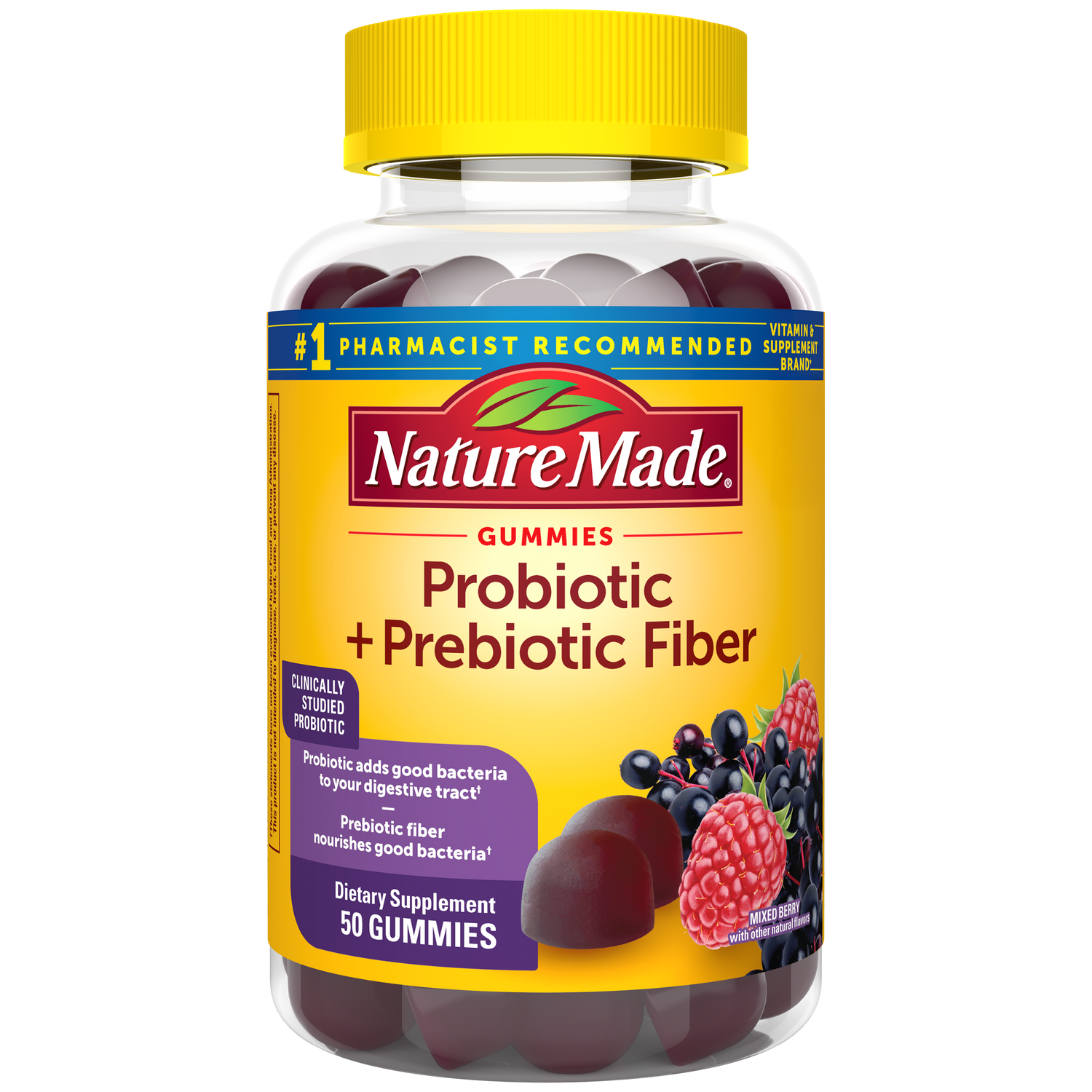 Nature Made Probiotic Plus Prebiotic Fiber Gummies – 50 count.