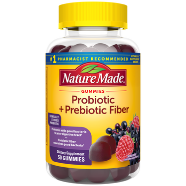 Nature Made Probiotic Plus Prebiotic Fiber Gummies – 50 count.  